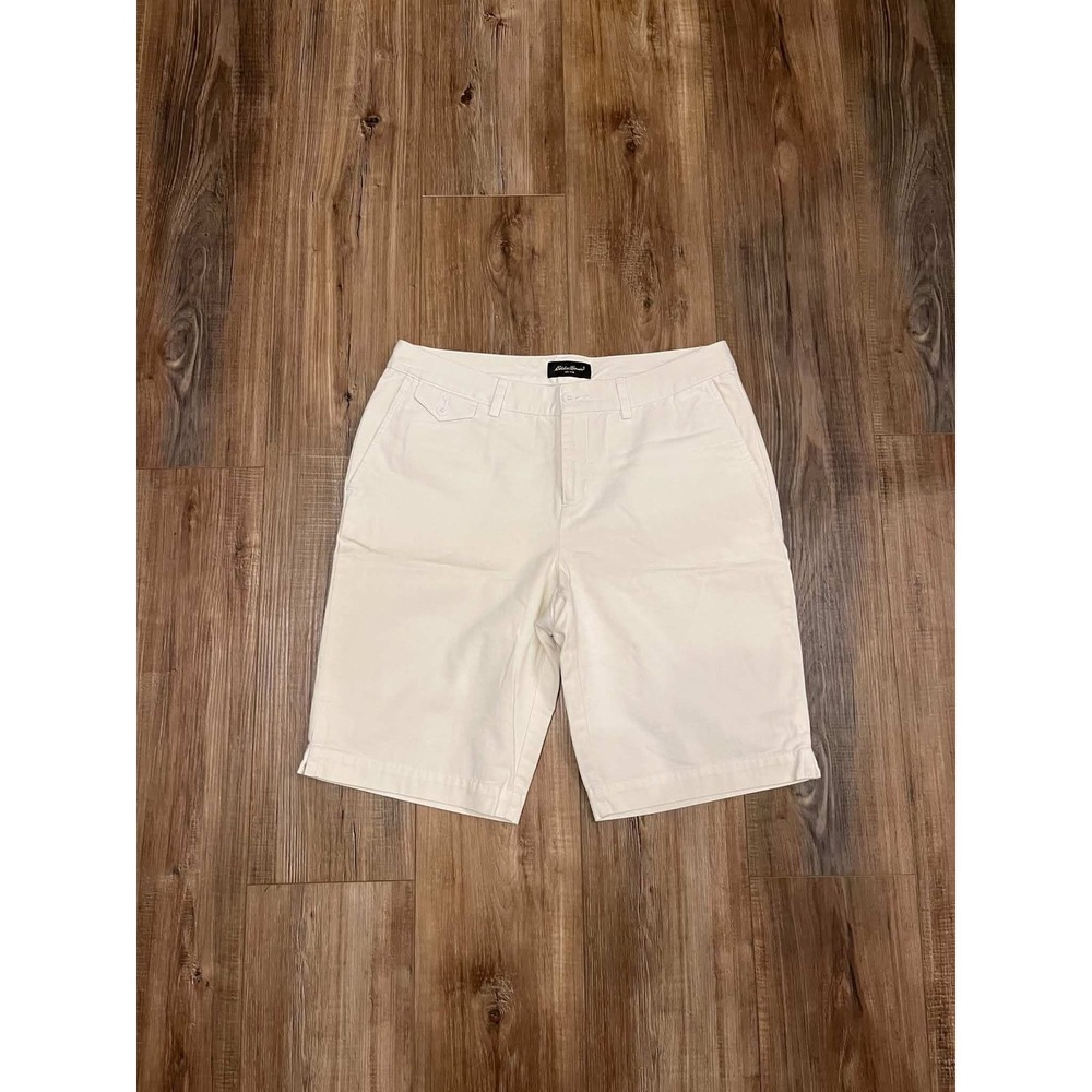 Eddie Bauer Womens Off White 100% Cotton Chino Shorts Size 10 Cream Casual